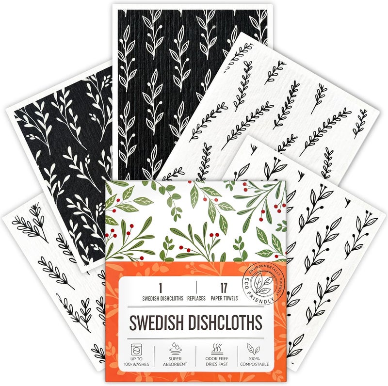 Augine Swedish Dishcloths for Kitchen, 5 Pack Reusable Paper Towels Washable, Super Absorbent Swedish Dish Cloths, Non-Scratch, No Odor - Image 1